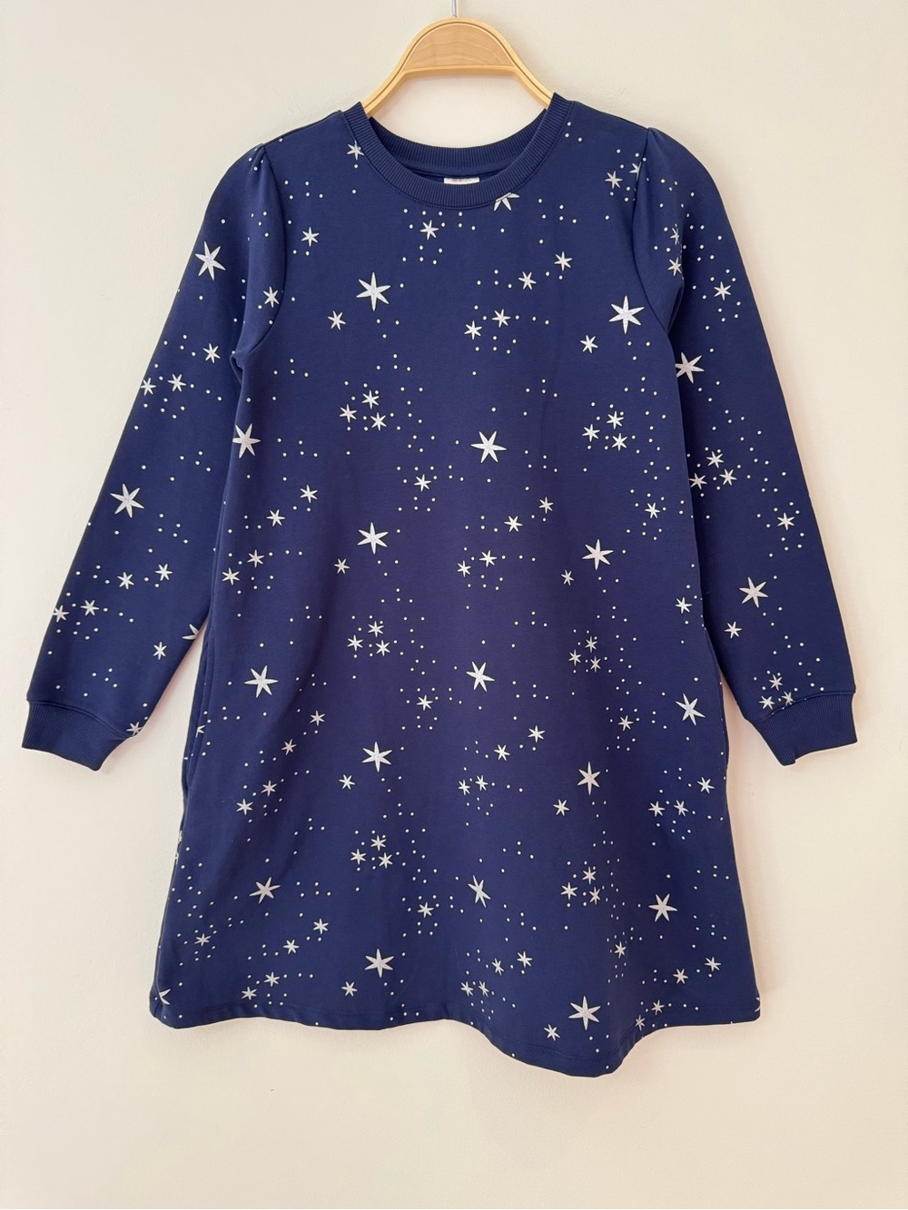 Hanna Andersson Silver Stardust Star Foil Fleece Dress Navy NWOT Girls 12 / 150